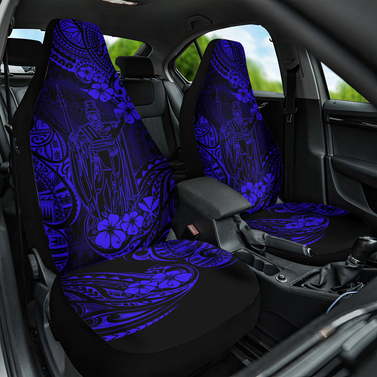 Hawaii King Kamehameha Car Seat Cover Polynesian Pattern Navy Blue Version LT01 One Size Blue - Polynesian Pride