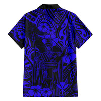 Hawaii King Kamehameha Family Matching Off Shoulder Short Dress and Hawaiian Shirt Polynesian Pattern Navy Blue Version LT01 - Polynesian Pride