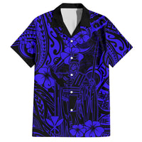 Hawaii King Kamehameha Family Matching Short Sleeve Bodycon Dress and Hawaiian Shirt Polynesian Pattern Navy Blue Version LT01 Dad's Shirt - Short Sleeve Blue - Polynesian Pride