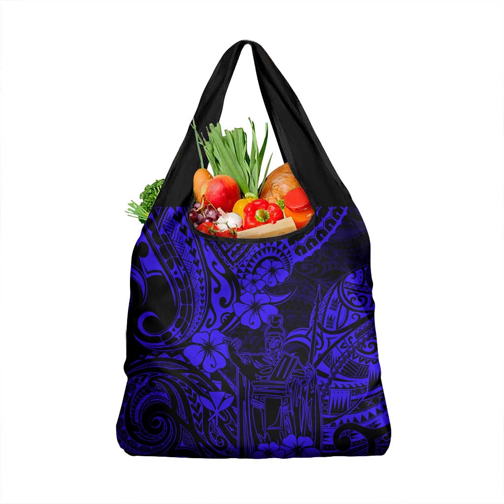 Hawaii King Kamehameha Grocery Bag Polynesian Pattern Navy Blue Version