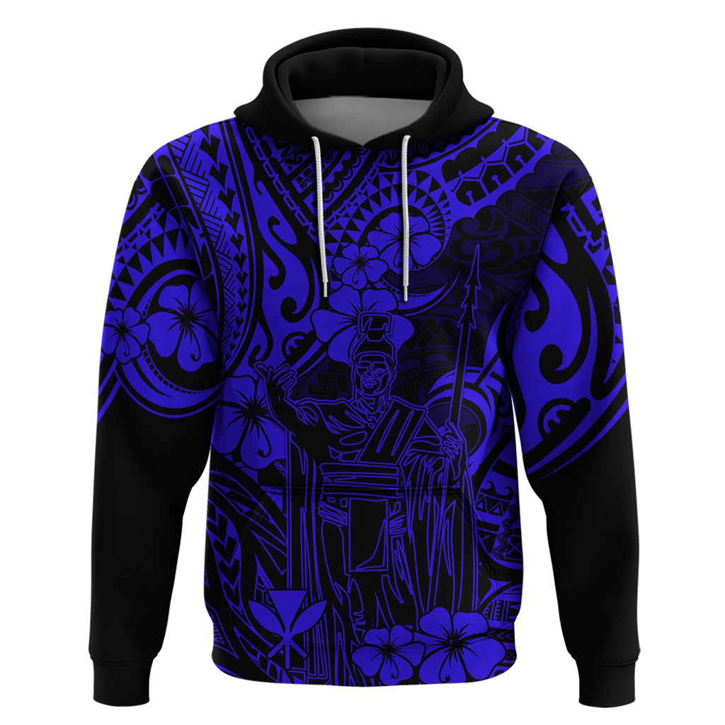 Hawaii King Kamehameha Hoodie Polynesian Pattern Navy Blue Version LT01 Pullover Hoodie Blue - Polynesian Pride