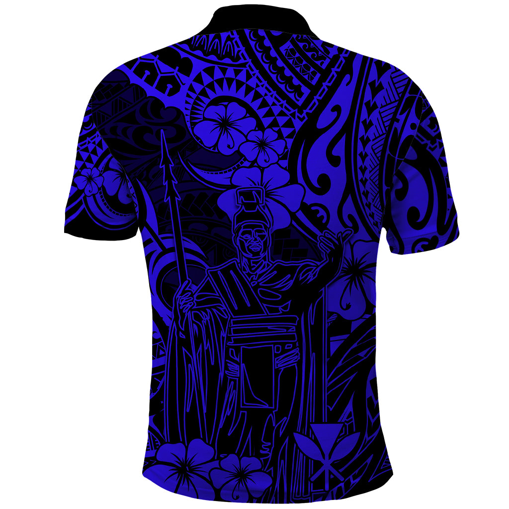 Hawaii King Kamehameha Polo Shirt Polynesian Pattern Navy Blue Version LT01 - Polynesian Pride