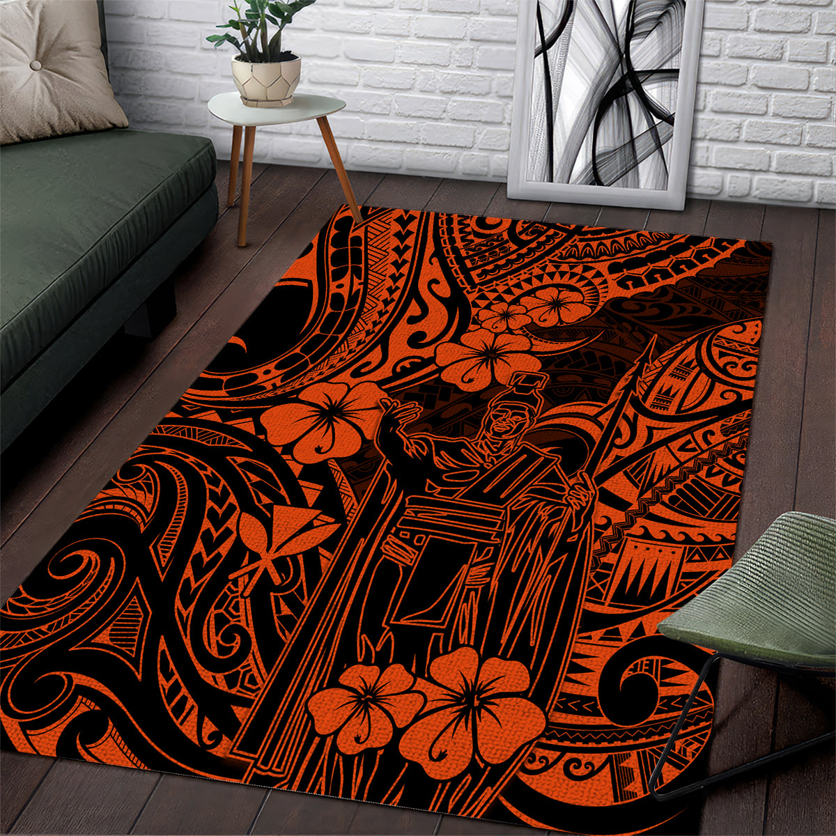 Hawaii King Kamehameha Area Rug Polynesian Pattern Orange Version LT01 Orange - Polynesian Pride