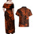 Hawaii King Kamehameha Couples Matching Off Shoulder Maxi Dress and Hawaiian Shirt Polynesian Pattern Orange Version LT01 - Polynesian Pride