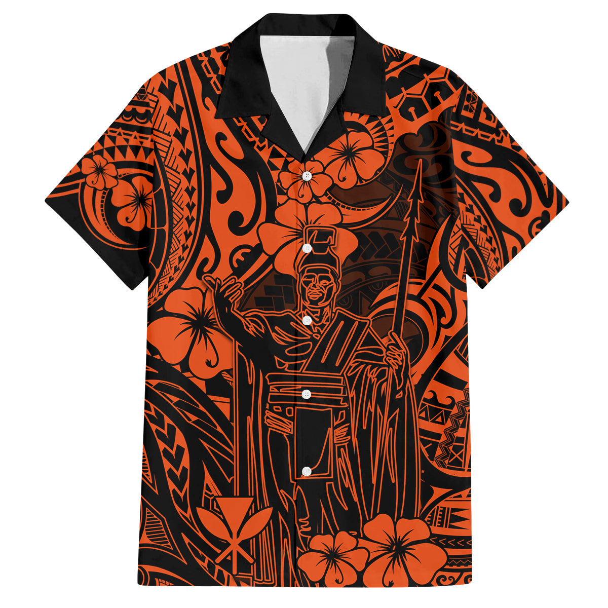 Hawaii King Kamehameha Family Matching Puletasi Dress and Hawaiian Shirt Polynesian Pattern Orange Version LT01 Dad's Shirt - Short Sleeve Orange - Polynesian Pride