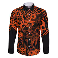 Hawaii King Kamehameha Family Matching Summer Maxi Dress and Hawaiian Shirt Polynesian Pattern Orange Version LT01 Dad's Shirt - Long Sleeve Orange - Polynesian Pride