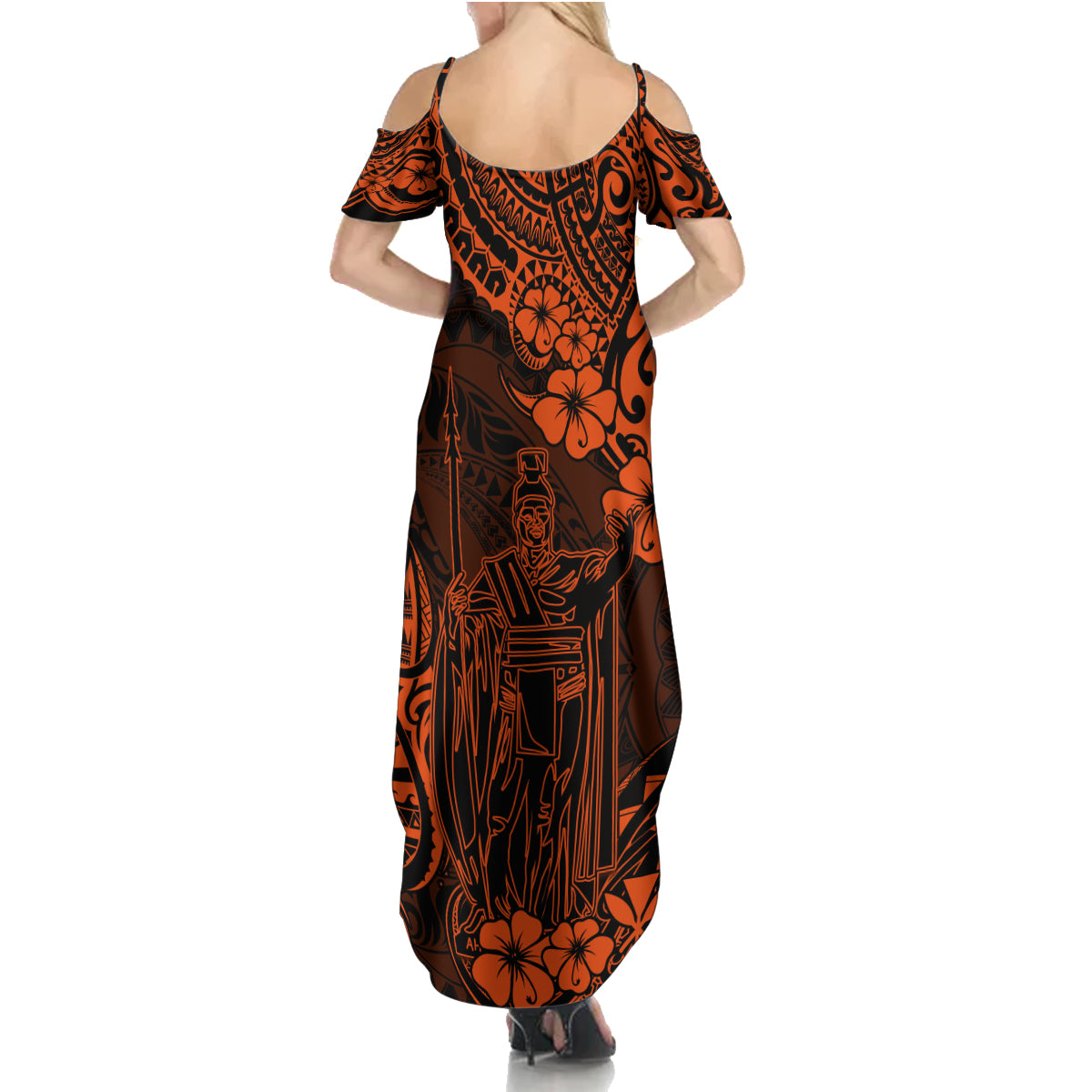 Hawaii King Kamehameha Family Matching Summer Maxi Dress and Hawaiian Shirt Polynesian Pattern Orange Version LT01 - Polynesian Pride