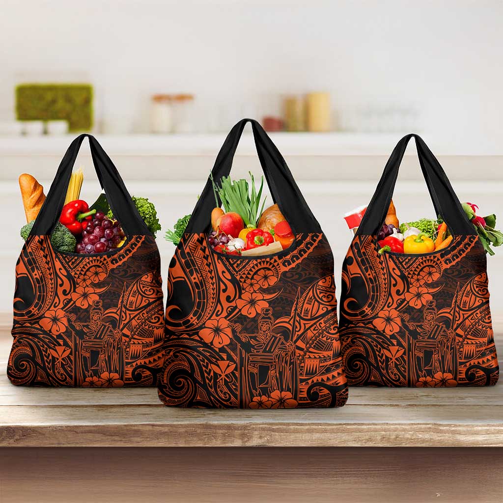 Hawaii King Kamehameha Grocery Bag Polynesian Pattern Orange Version
