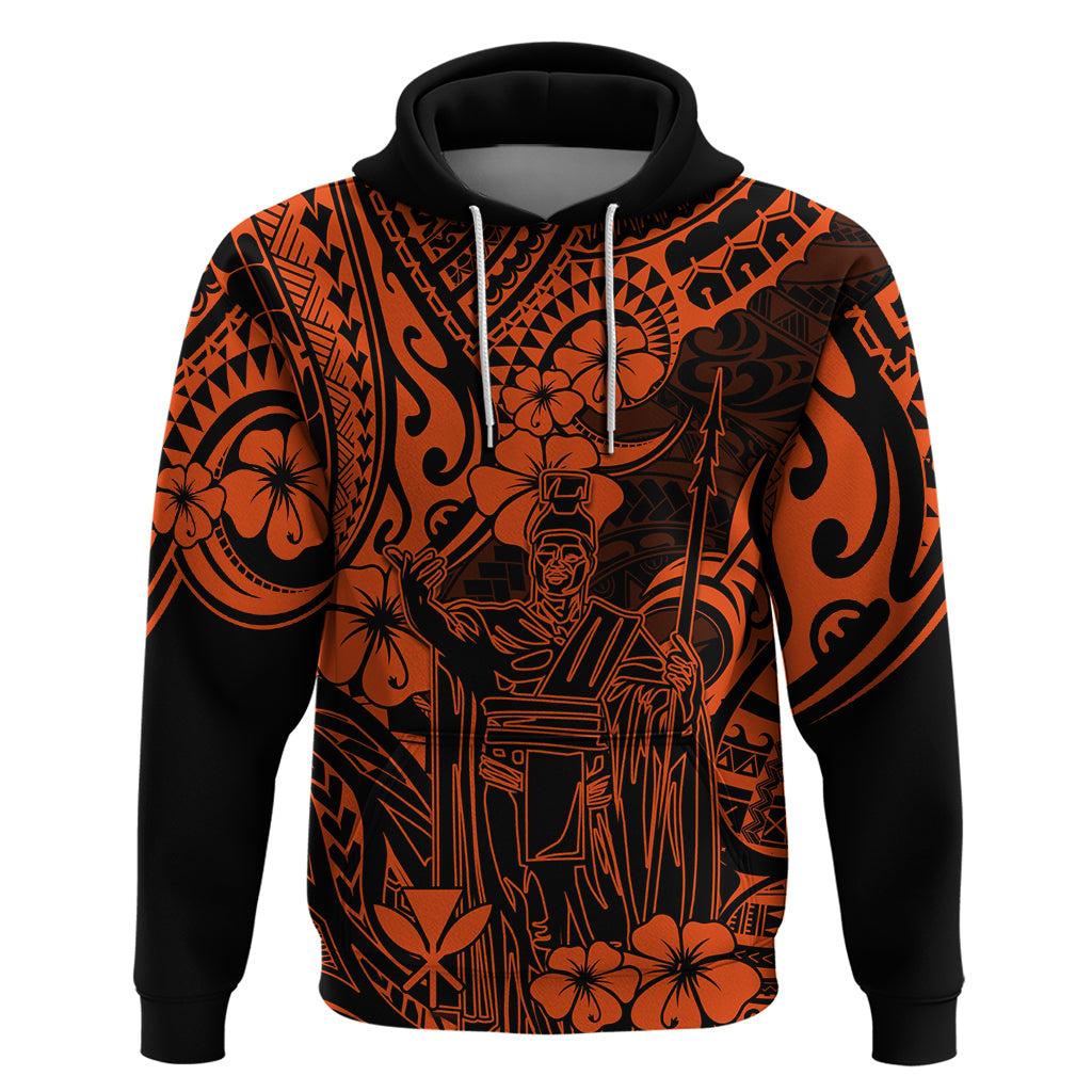 Hawaii King Kamehameha Hoodie Polynesian Pattern Orange Version LT01 Pullover Hoodie Orange - Polynesian Pride