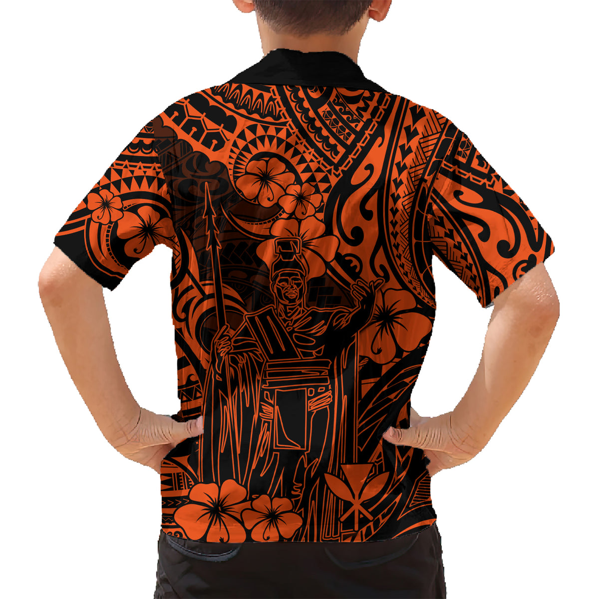 Hawaii King Kamehameha Kid Hawaiian Shirt Polynesian Pattern Orange Version LT01 - Polynesian Pride
