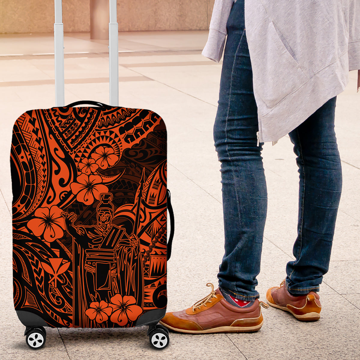 Hawaii King Kamehameha Luggage Cover Polynesian Pattern Orange Version LT01 Orange - Polynesian Pride