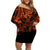 Hawaii King Kamehameha Off Shoulder Short Dress Polynesian Pattern Orange Version LT01 Women Orange - Polynesian Pride