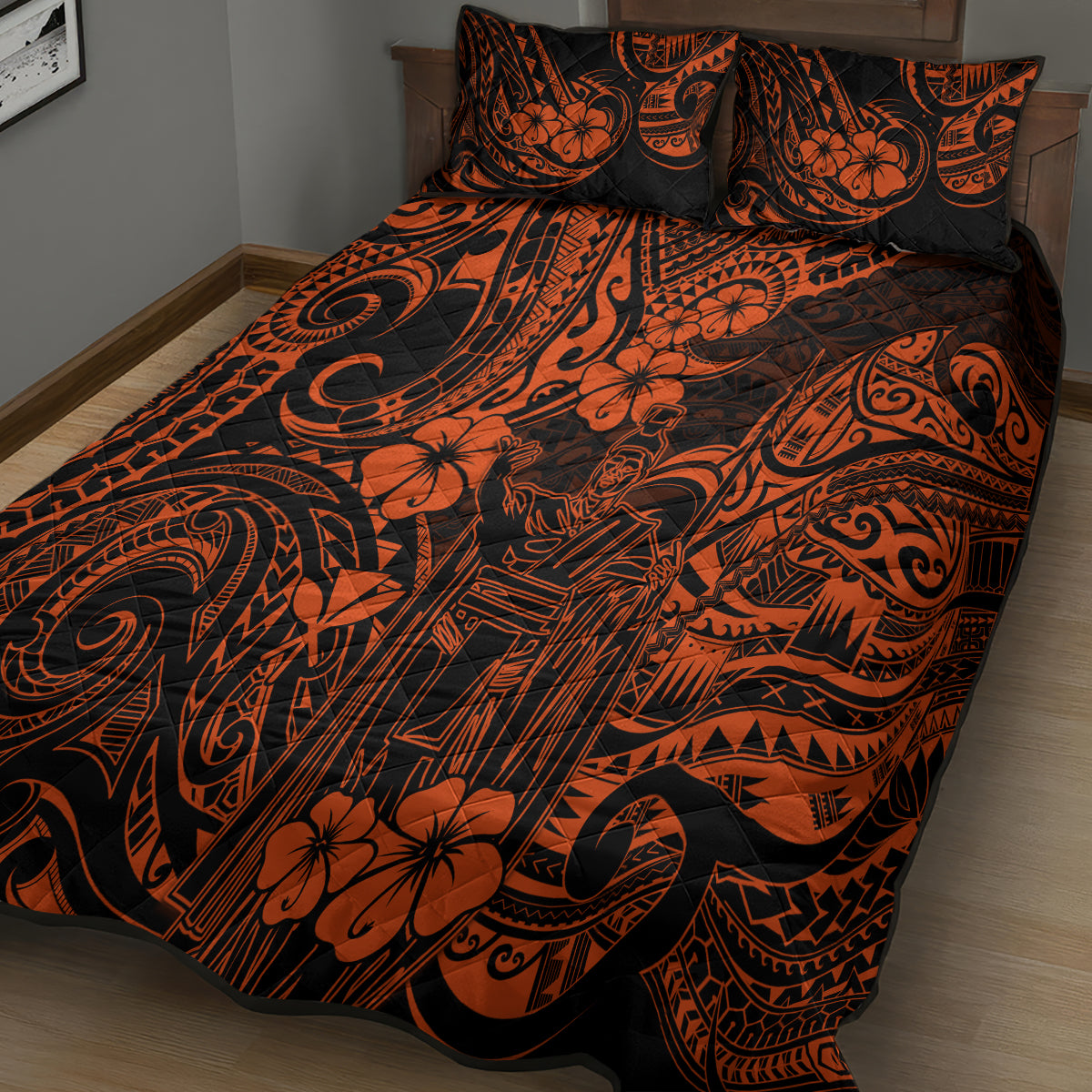 Hawaii King Kamehameha Quilt Bed Set Polynesian Pattern Orange Version LT01 - Polynesian Pride