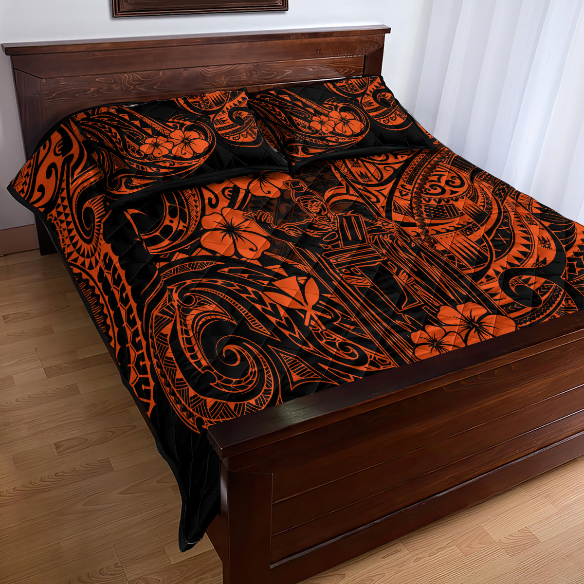 Hawaii King Kamehameha Quilt Bed Set Polynesian Pattern Orange Version LT01 - Polynesian Pride