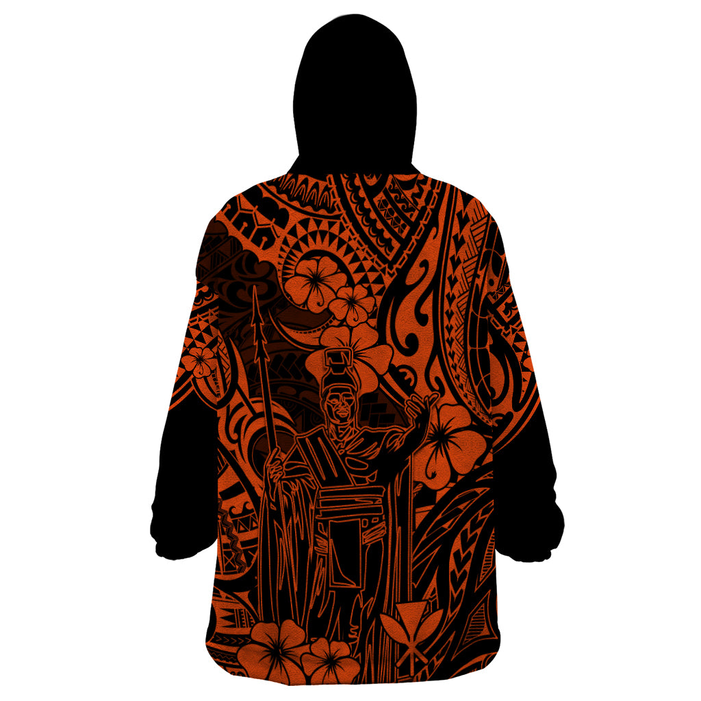 Hawaii King Kamehameha Wearable Blanket Hoodie Polynesian Pattern Orange Version LT01 - Polynesian Pride
