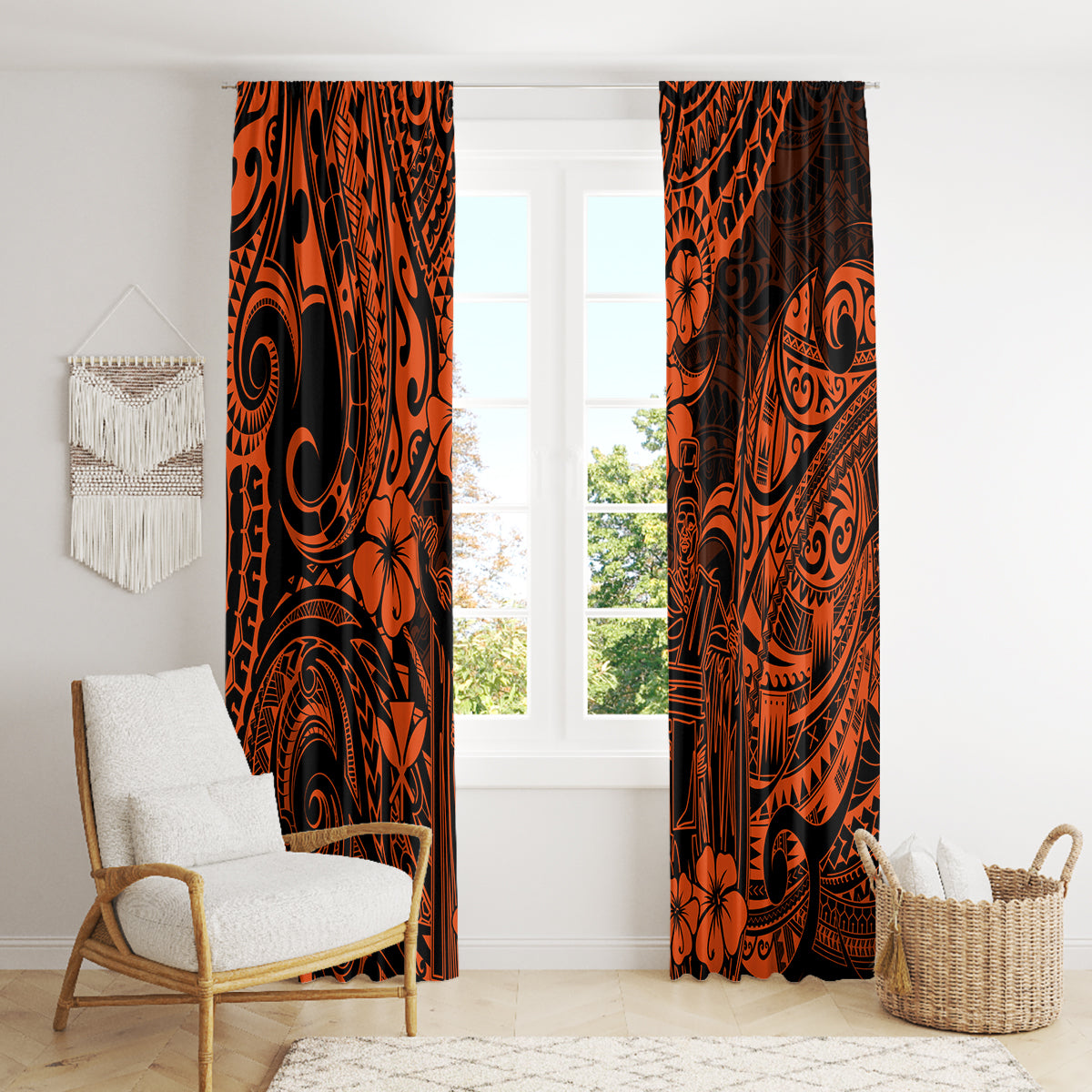 Hawaii King Kamehameha Window Curtain Polynesian Pattern Orange Version LT01 - Polynesian Pride