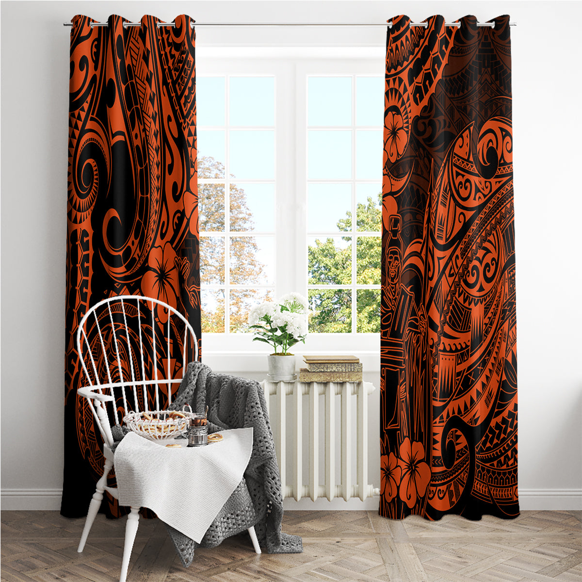 Hawaii King Kamehameha Window Curtain Polynesian Pattern Orange Version LT01 - Polynesian Pride