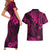 Hawaii King Kamehameha Couples Matching Short Sleeve Bodycon Dress and Hawaiian Shirt Polynesian Pattern Pink Version LT01 - Polynesian Pride