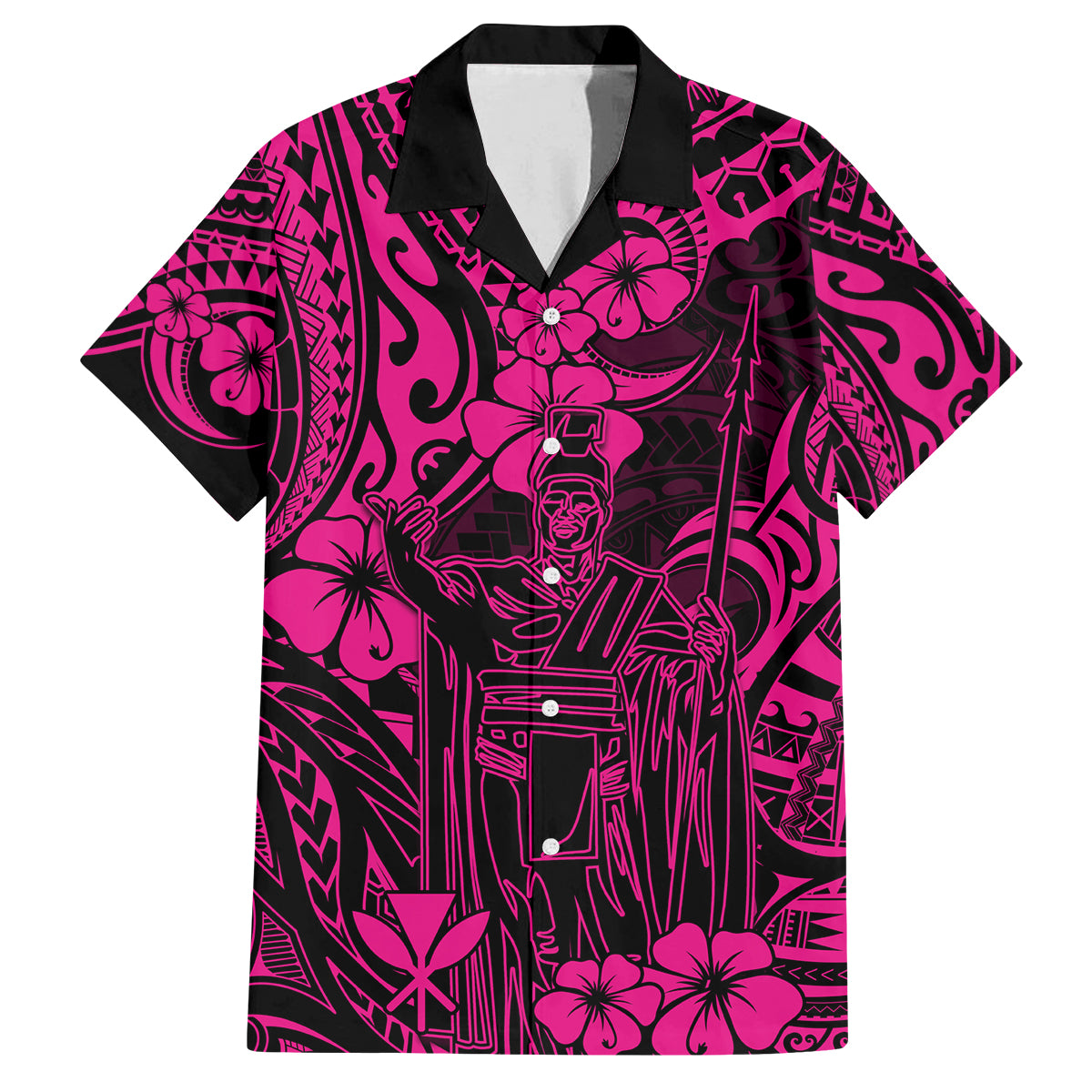 Hawaii King Kamehameha Family Matching Long Sleeve Bodycon Dress and Hawaiian Shirt Polynesian Pattern Pink Version LT01 Dad's Shirt - Short Sleeve Pink - Polynesian Pride