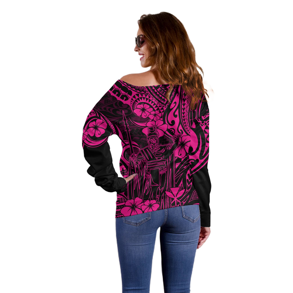 Hawaii King Kamehameha Off Shoulder Sweater Polynesian Pattern Pink Version LT01 - Polynesian Pride