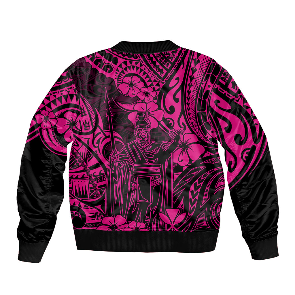 Hawaii King Kamehameha Sleeve Zip Bomber Jacket Polynesian Pattern Pink Version LT01 - Polynesian Pride