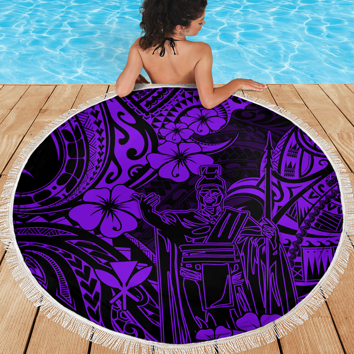 Hawaii King Kamehameha Beach Blanket Polynesian Pattern Purple Version LT01 - Wonder Print Shop