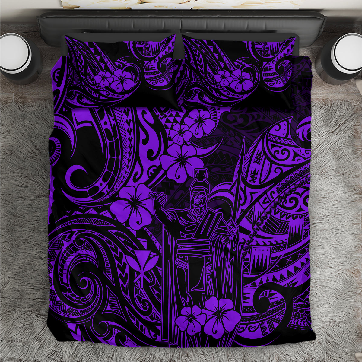 Hawaii King Kamehameha Bedding Set Polynesian Pattern Purple Version LT01 Purple - Polynesian Pride