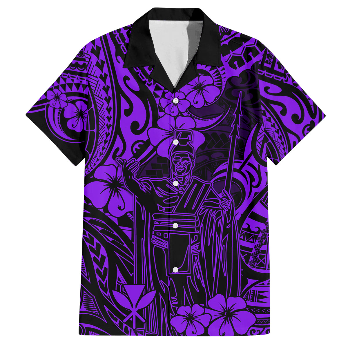 Hawaii King Kamehameha Family Matching Long Sleeve Bodycon Dress and Hawaiian Shirt Polynesian Pattern Purple Version LT01 Dad's Shirt - Short Sleeve Purple - Polynesian Pride