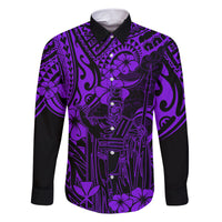 Hawaii King Kamehameha Family Matching Short Sleeve Bodycon Dress and Hawaiian Shirt Polynesian Pattern Purple Version LT01 Dad's Shirt - Long Sleeve Purple - Polynesian Pride