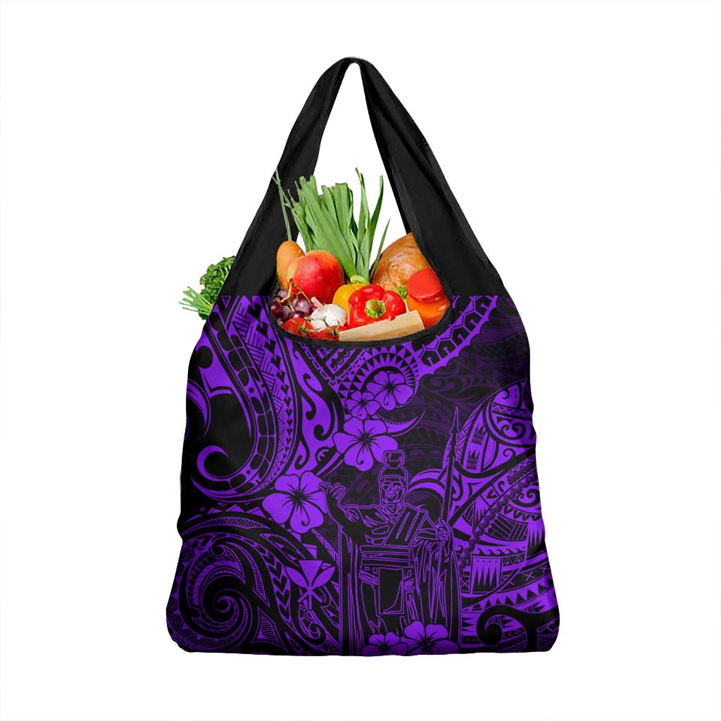 Hawaii King Kamehameha Grocery Bag Polynesian Pattern Purple Version