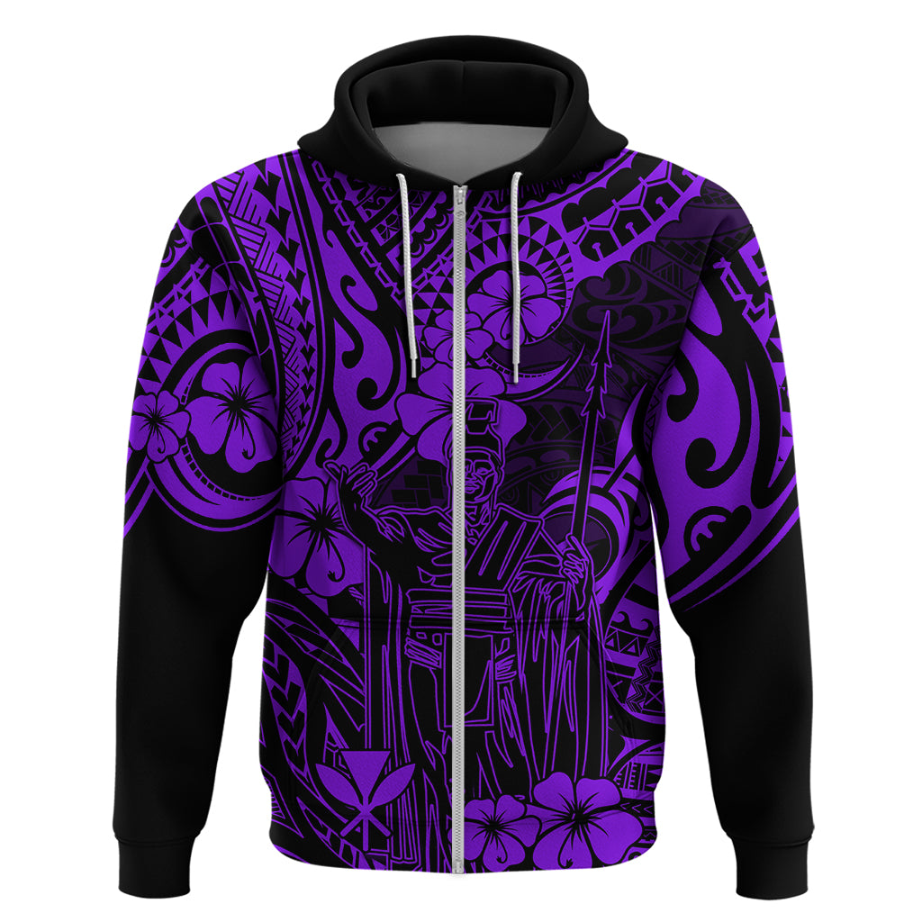 Hawaii King Kamehameha Hoodie Polynesian Pattern Purple Version LT01 Zip Hoodie Purple - Polynesian Pride