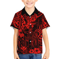 Hawaii King Kamehameha Family Matching Short Sleeve Bodycon Dress and Hawaiian Shirt Polynesian Pattern Red Version LT01 Son's Shirt Red - Polynesian Pride