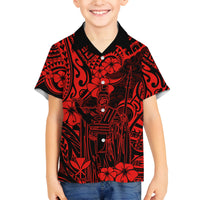 Hawaii King Kamehameha Family Matching Tank Maxi Dress and Hawaiian Shirt Polynesian Pattern Red Version LT01 Son's Shirt Red - Polynesian Pride