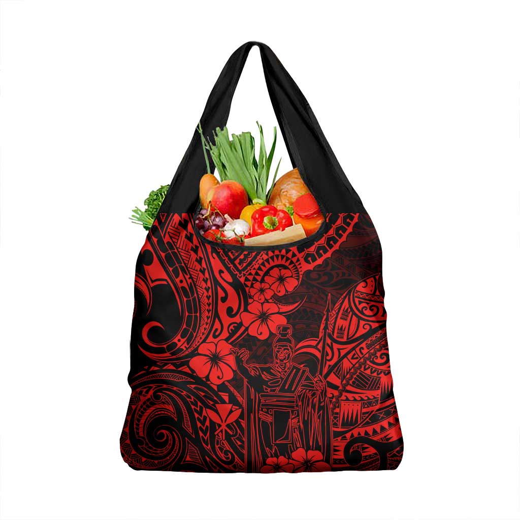 Hawaii King Kamehameha Grocery Bag Polynesian Pattern Red Version