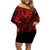 Hawaii King Kamehameha Off Shoulder Short Dress Polynesian Pattern Red Version LT01 Women Red - Polynesian Pride