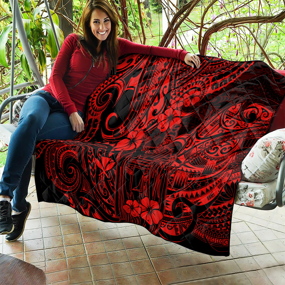 Hawaii King Kamehameha Quilt Polynesian Pattern Red Version LT01 - Polynesian Pride