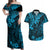 Hawaii King Kamehameha Couples Matching Off Shoulder Maxi Dress and Hawaiian Shirt Polynesian Pattern Sky Blue Version LT01 Blue - Polynesian Pride