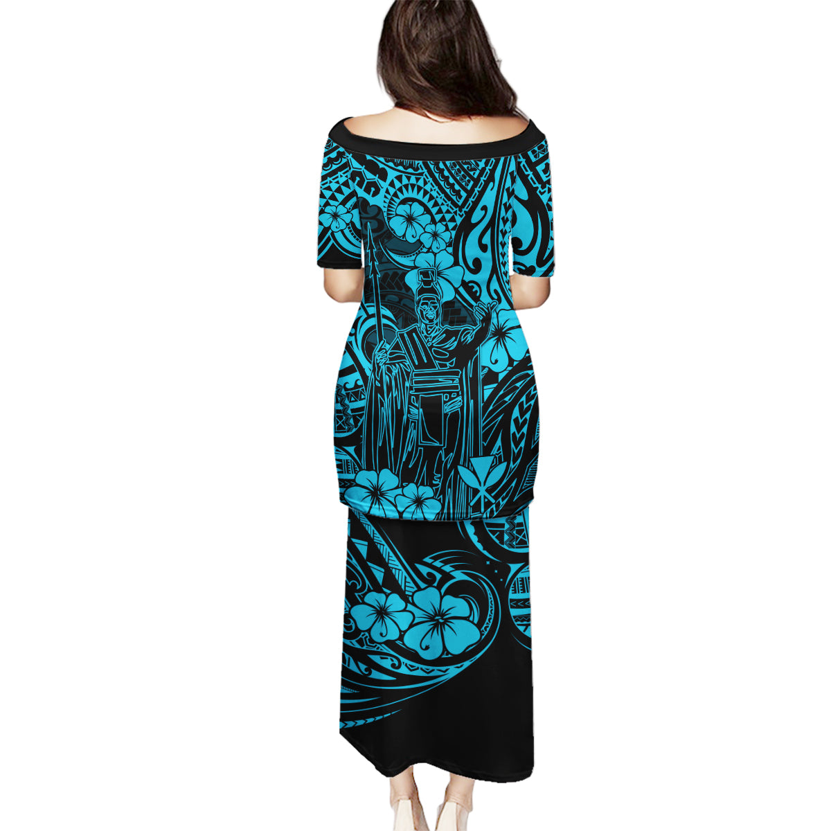 Hawaii King Kamehameha Family Matching Puletasi Dress and Hawaiian Shirt Polynesian Pattern Sky Blue Version LT01 - Polynesian Pride