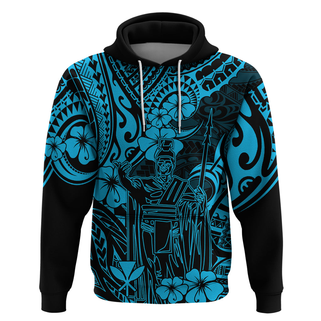 Hawaii King Kamehameha Hoodie Polynesian Pattern Sky Blue Version LT01 Pullover Hoodie Blue - Polynesian Pride