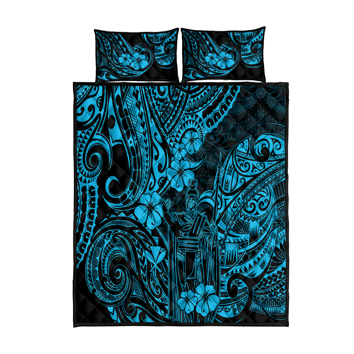Hawaii King Kamehameha Quilt Bed Set Polynesian Pattern Sky Blue Version LT01 Blue - Polynesian Pride
