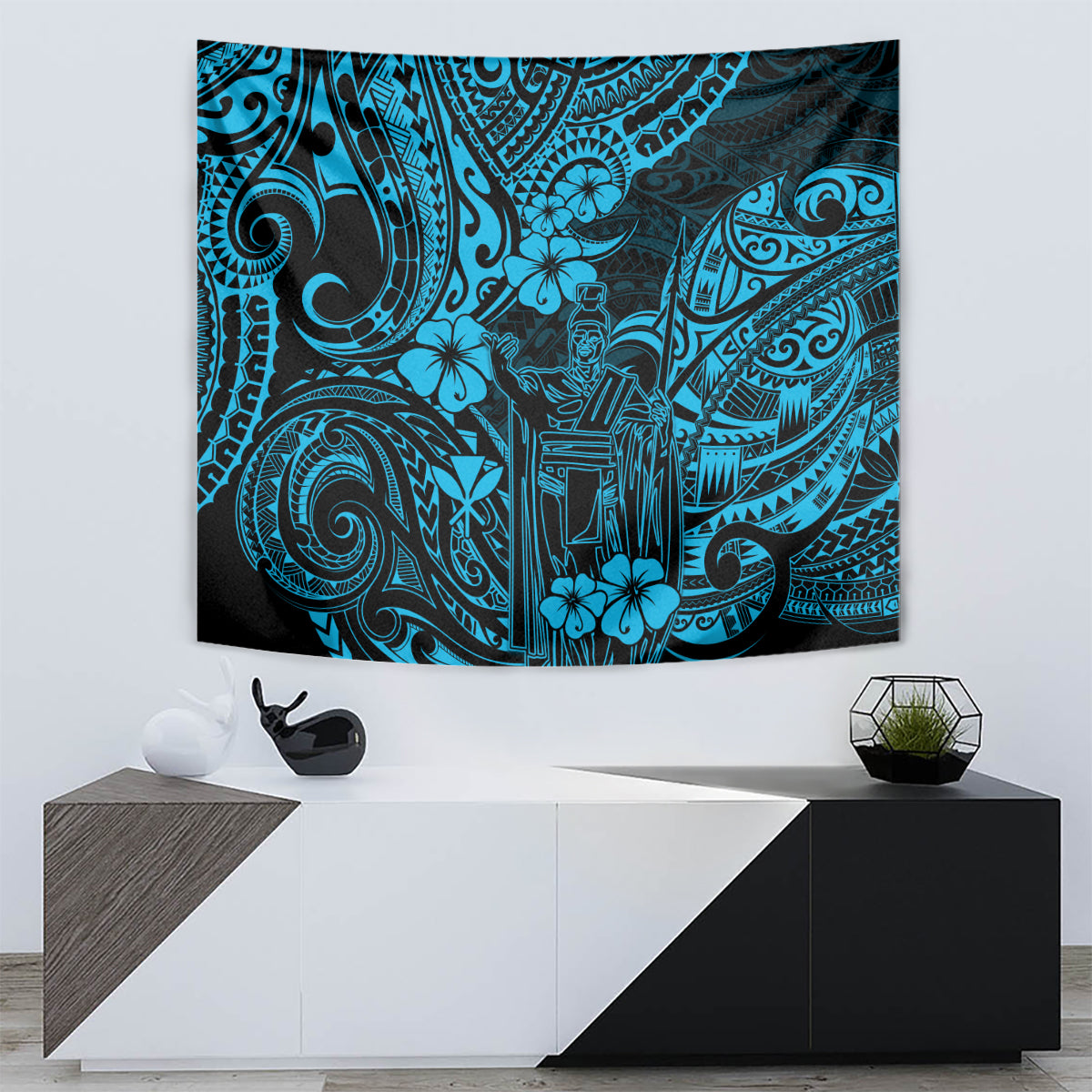 Hawaii King Kamehameha Tapestry Polynesian Pattern Sky Blue Version LT01 - Polynesian Pride