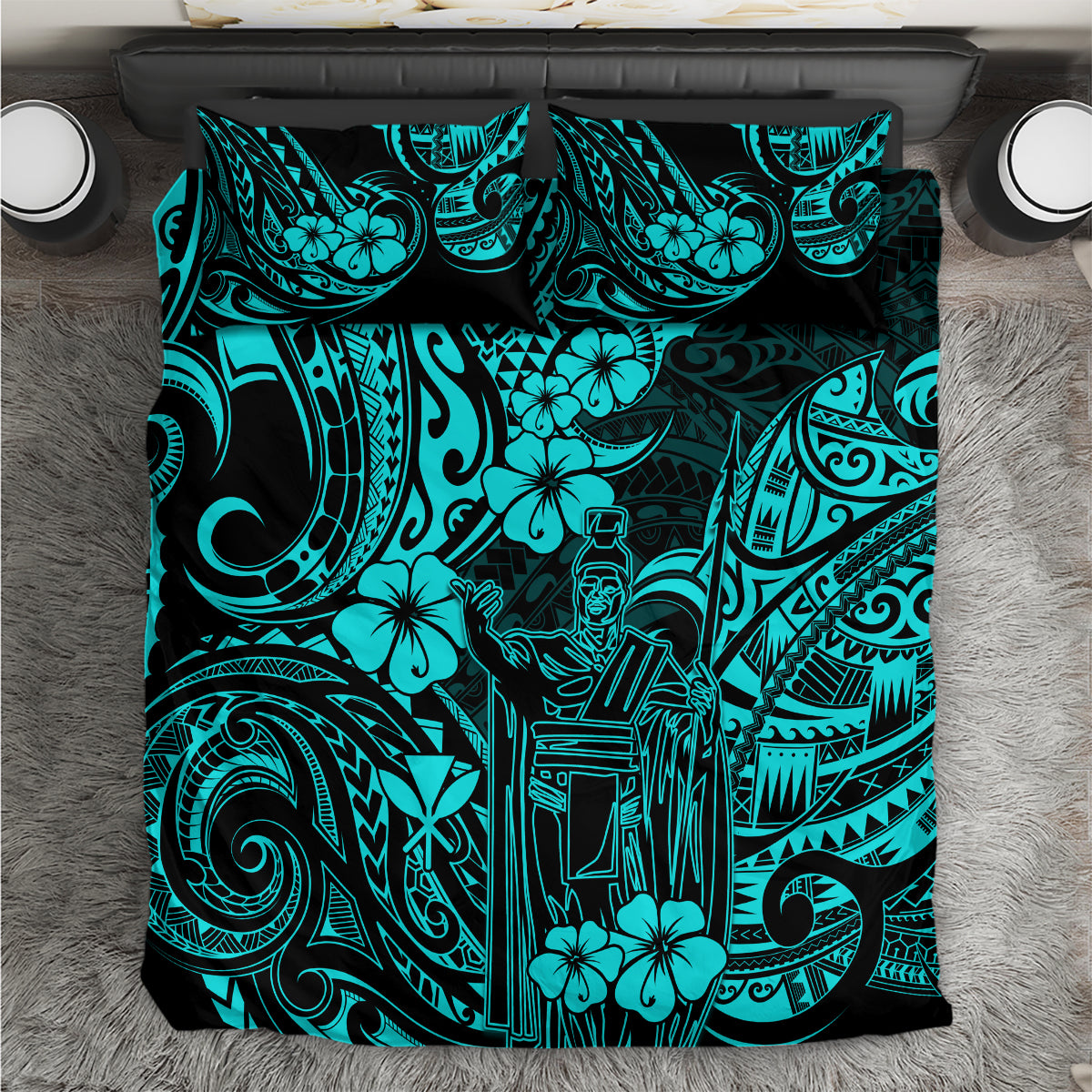 Hawaii King Kamehameha Bedding Set Polynesian Pattern Turquoise Version LT01 Turquoise - Polynesian Pride