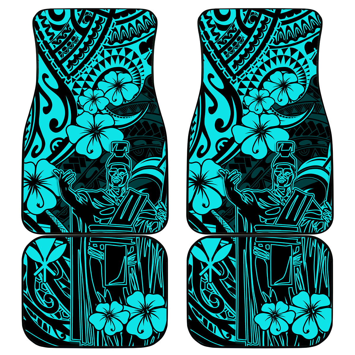 Hawaii King Kamehameha Car Mats Polynesian Pattern Turquoise Version LT01 Turquoise - Polynesian Pride