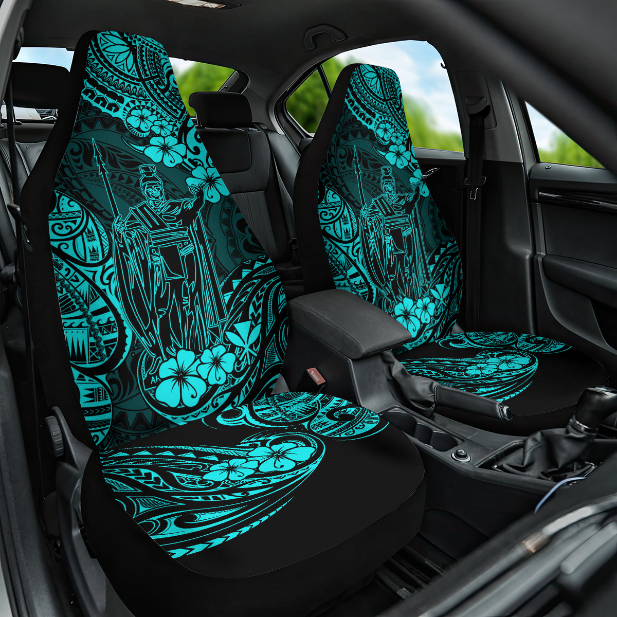 Hawaii King Kamehameha Car Seat Cover Polynesian Pattern Turquoise Version LT01 One Size Turquoise - Polynesian Pride