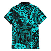 Hawaii King Kamehameha Family Matching Off Shoulder Long Sleeve Dress and Hawaiian Shirt Polynesian Pattern Turquoise Version LT01 - Polynesian Pride