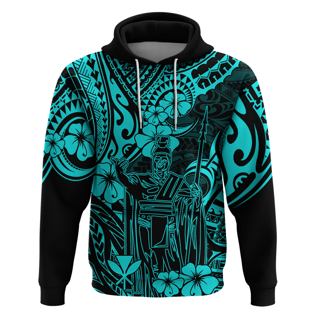 Hawaii King Kamehameha Hoodie Polynesian Pattern Turquoise Version LT01 Pullover Hoodie Turquoise - Polynesian Pride