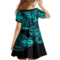 Hawaii King Kamehameha Kid Short Sleeve Dress Polynesian Pattern Turquoise Version LT01 - Polynesian Pride