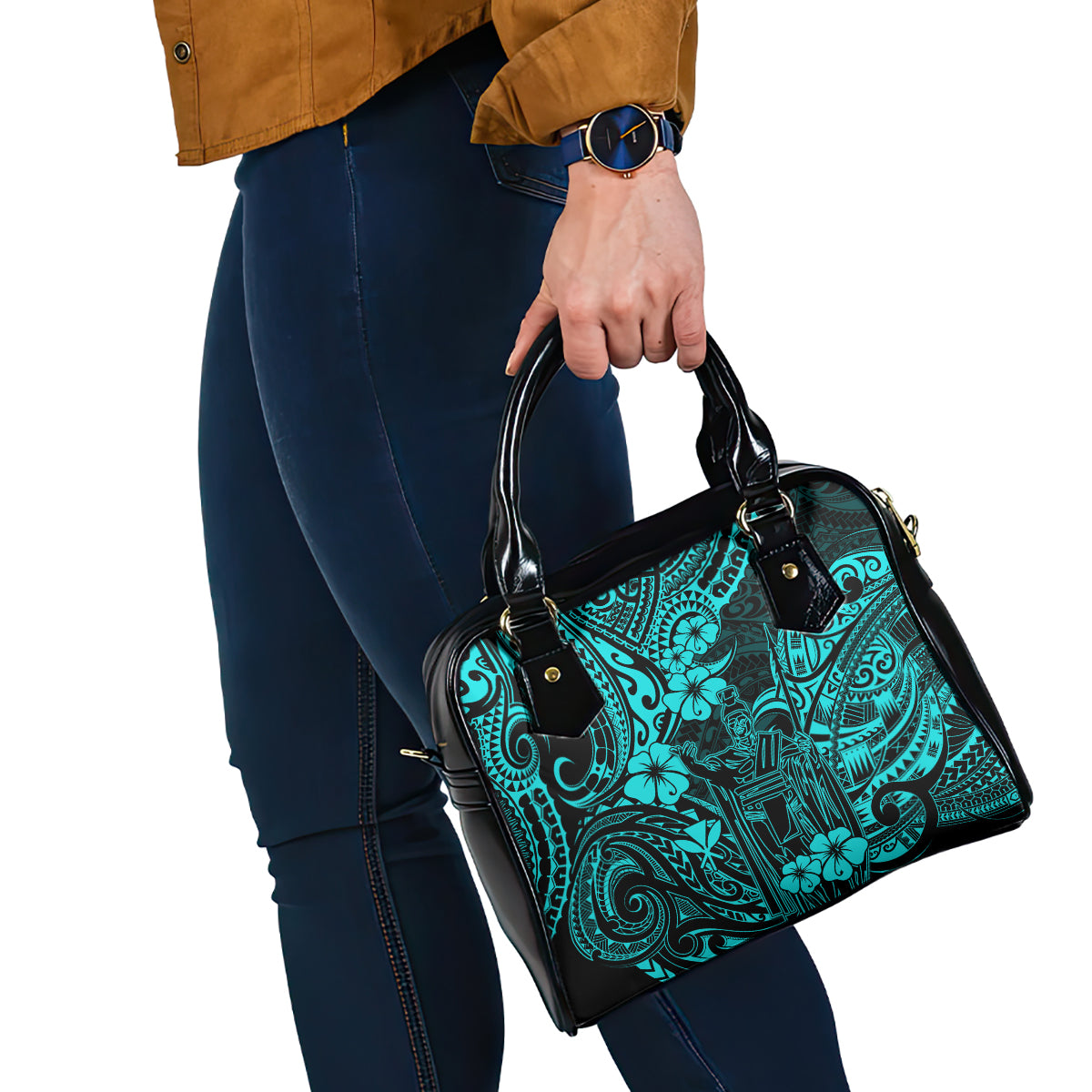 Hawaii King Kamehameha Shoulder Handbag Polynesian Pattern Turquoise Version LT01 - Polynesian Pride