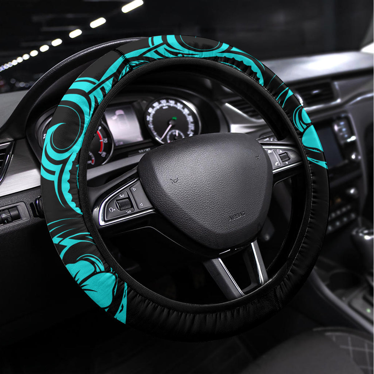 Hawaii King Kamehameha Steering Wheel Cover Polynesian Pattern Turquoise Version