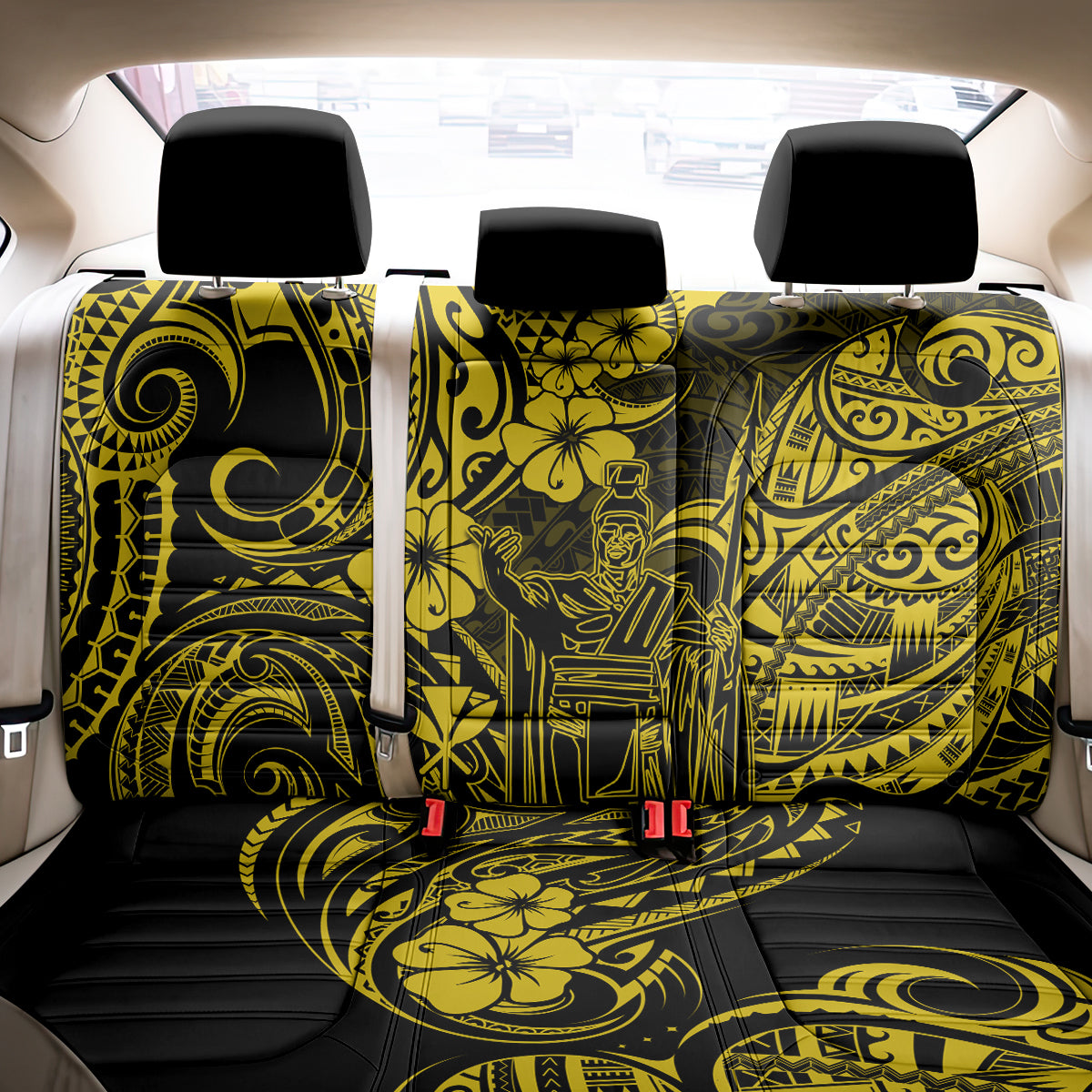 Hawaii King Kamehameha Back Car Seat Cover Polynesian Pattern Yellow Version